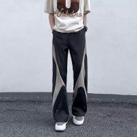 ❏ Contrast color stitching assault pants mens summer quick-drying ice silk pants American vibe high street overalls wide-leg trousers