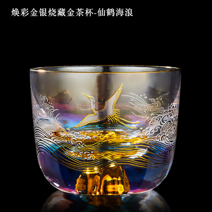 rongshantang-แก้วเผาสีทองและเงินถ้วยชาถ้วยทองทิเบตหนาถ้วยหลักชาส่วนตัวถ้วยชาเซ็ตเชียนฟันชาจีน