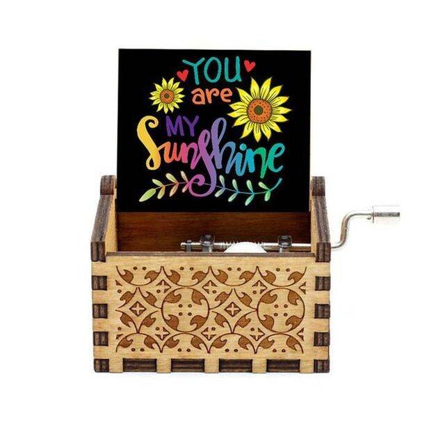 You Are My Sunshine Music Box Wood Carving Color Printing Hand Crank