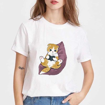 Cute Cats Print Summer Women Tshirt Hipster Harajuku Graphic Tee Women T-shirt Cotton Tops Loose Shirt Poleras Mujer  7Y8V