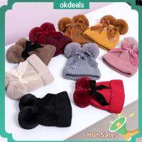 OKDEALS แฟชั่น โค้งคำนับ ลูกขนยาวคู่ Bobble Cap หมวก หมวก หมวกถัก