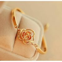 COD SDGREYRTYT 【Ready Stock】Fashion Rose Flower Bracelet Gold Bangle