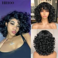 ❀ Short Hair Afro Curly Wig With Bangs For Black Women Cosplay Fluffy Glueless Mixed Brown Blonde Wigs Natural High Temperat Red