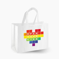 RBM กระเป๋ากระสอบสาน PP Rainbow Heart Woven Tote bag WH 50Wx40Hx15S cm