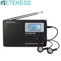 RETEKESS V111 Full Band วิทยุ FM สเตอริโอ Mwsw DSP World Band Receiver พร้อมนาฬิกาปลุกจับเวลาวิทยุแบบพกพาสีดำ F9201