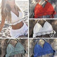 hotx 【cw】 2021 New Top Crochet Boho Beach Bralette Halter Knitted Swimsuit Bikinis Bathing