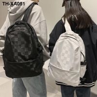 Large-capacity checkerboard backpack mens Korean version of the all-match schoolbag female high school college student travel bag