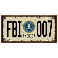 FBI 007ป้ายทะเบียนรถย้อนยุครถวินเทจแผ่นโลหะดีบุกโลหะดีบุกป้ายโรงรถเหล็กจิตรกรรม Plaque15x30cm 0718