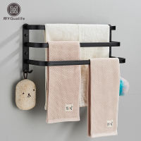 MlackWhite Towel Rack 40-50CM Folding Holder With Hook Bathroom Accessories Wall Mount Shower Hanger Aluminum Bar Black Shelf