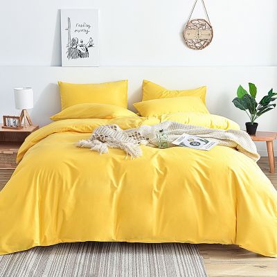 100 Cotton Bedding Set King Size Yellow Color Bed Sheet Sets for Double Bed Pure Cotton Bed Linen Sets Plain Duvet Cover Set