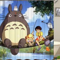 3D มังงะ Totoro พิมพ์ดิจิตอลห้องน้ำกันน้ำฉากกั้นผ้าม่านแขวนลายการ์ตูนหมีม่านอาบน้ำ Ellisleti.