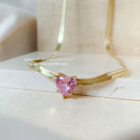 Pinky heart necklace TINARI สร้อยคอ จี้หัวใจ ชมพู สร้อยสแตนเลส ของขวัญ วาเลนไทน์