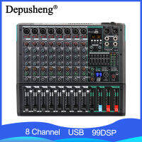 Professional Audio Mixer Depusheng PA8 8 Channel Sound Board Console DJ Mixing Desk System อินเทอร์เฟซ99 Reverb Effect