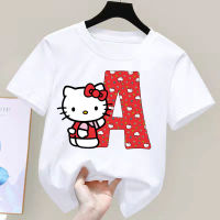 ฤดูร้อนอะนิเมะ H Ello K Itty จดหมาย A B C D เด็กเสื้อยืด Kawaii Sanrio เสื้อยืดการ์ตูนเสื้อผ้าลำลองเด็กสาวแขนสั้นท็อปส์