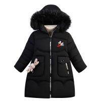 Childrens winter down jacket 2021 fashionable new style childrens medium and long printed wool collar hooded cotton coat