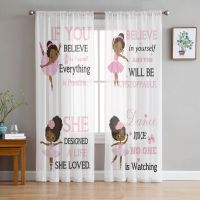 Pink Afro Ballet Girl Tulle Curtain For Living Room Bedroom Modern Sheer Curtains Decorative Window Treatment