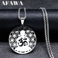ZZOOI Yoga Buddha Namaste Necklace Silver Color Stainless Steel Flower of Life Om Necklaces Jewelry colar masculino prata N4601S02