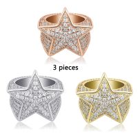 3 piece Milan Girls 39; New Hip Hop Rock Five Star Ring Men 39;s Luxury Rhinestone Zircon Five Star Ring Women 39;s Wedding Party