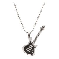 Stainless Steel Guitar Necklace Pendant Silver Black