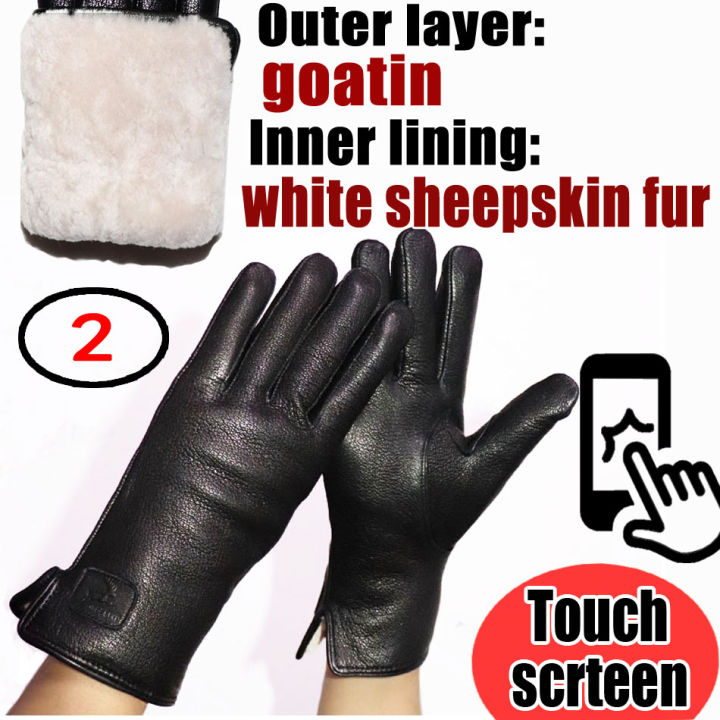 2021Deerskin pattern goatskin gloves womens leather real wool gloves wool sheepskin gloves winter warmth thickened fur integrated