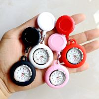 Colourful Blank Badge Reel Retractable Nurse Doctor Silicone Pocket Watch Fashion Hospital Hang Clips Quartz Gift Watches Clock