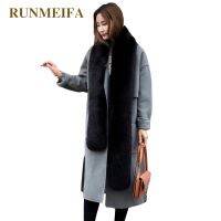 RUNMEIFA สีทึบ Pashminas ขนสุนัขจิ้งจอกจำลอง,ผ้าคลุมไหล่ผ้าพันคอแบบสวมอุ่นสำหรับผู้หญิงในฤดูหนาวขโมยผ้าพันคอขนสัตว์ชั้นสูง2023แบบใหม่