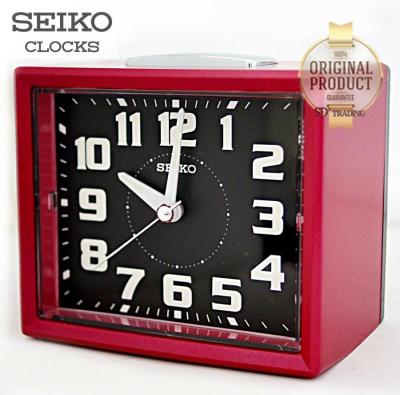 SEIKO นาฬิกาปลุก Quiet Sweep (Snooze) มีไฟ เสียงกริ่ง รุ่น QHK024R - แดง หน้าปัดดำ (Red/Black)