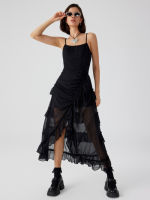 Cider Drawstring Ruffle Hem Maxi Dress