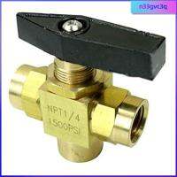 บอลวาล์ว3ทางทำจากทองเหลือง N33GVC3Q ติดตั้งแผงวาล์วลูกทองได้3ทางมี1/4 "NPT Air Tube Hand Valve ควบคุมการไหลของท่อน้ำ