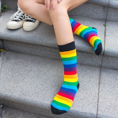 ถุงเท้าสีรุ้ง ถุงเท้า ถุงเท้ายาว ถุงเท้าเรนโบว์ ถุงเท้ายาวสีรุ้ง Rainbow Pride LGBT LGBTQ Long Sock Socks Party Parade Prop Props