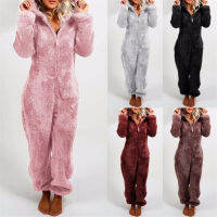 Winter Warm Pyjamas Women Onesies Fluffy Fleece Jumpsuits Sleepwear Overall Hood Sets Pajamas For Women S-