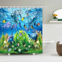 3D Cartoon ocean dolphin printing bathroom shower curtain marine life waterproof home decoration curtain with hook bath curtains