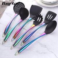 1-7PCS/Set Silicone Kitchenware Cooking Utensils Set Non-stick Cookware Soup Ladle Spatula Steel Handle With Holder Kitchen Kit