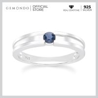 Gemondo แหวนเงินแท้ 925 Sterling Silver ชุบโรเดียม ประดับไพลิน (Blue Sapphire) ขนาด 3.5 มม. สไตล์แหวนเม็ดเดี่ยว