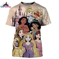 Disney Princess collage  Cartoon Disney men women Short Sleeve casual style 3D print Summer Casual Streetwear Tee Tops