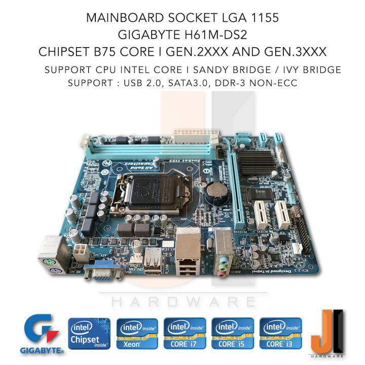 mainboard-gigabyte-ga-h61m-ds2-lga1155-รองรับ-intel-core-i-gen-2xxx-sandy-bridge-and-gen-3xxx-ivy-bridge-สินค้ามือสองสภาพดีมีฝาหลัง