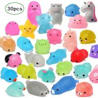 SKDK 30Pcs Mochi Squishy Toys Glitter Mini Animal Shaped Squishies Toys Party Favors for Kids Stress Relief Toys Xmas Gifts1【cod】