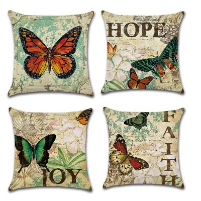 45x45cm 18x18 inch Set 4pcs Cushion Cover ,Butterfly Print Polyester Throw Pillow Covers, Pillow Case Decorative Cushion Cover for Sofa, Home