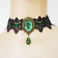 【LZ】♤✔▦  Decoração do dia das bruxas gótico gargantilhas rendas cristal gem colar mulher vintage gargantilha role play vampiro princesa pescoço colar collared