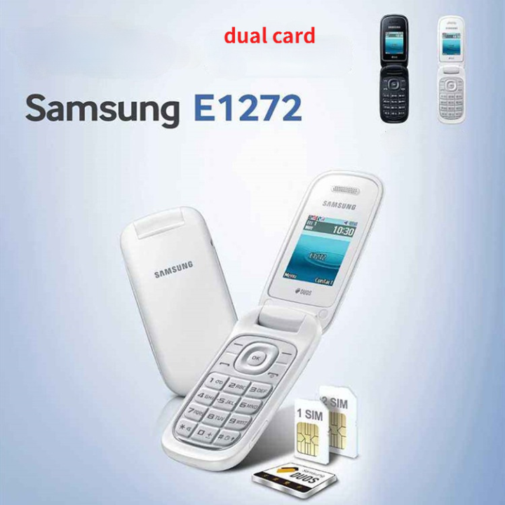 โทรศัพท์ฝาพับ-samsung-e1272-samsung-โทรศัพท์ใช้ได้กับซัมซุงระบบ-gsm-quad-band-ของแท้2g-สองซิมสแตนบายได้สองซิมโทรศัพท์แบบคลาสสิค