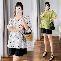 686 # summer fashion polka dot printed chiffon maternity blouse sweet cute loose tunic clothes for  women pregnancy tops