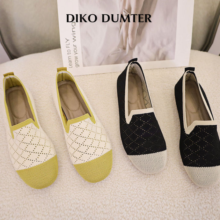 dikodumter-รองเท้าส้นแบนส่วนรอบเป็นสีทึบใหม่-รองเท้าโลฟเฟอร์แผ่นรองเท้านุ่มสบายถักสำหรับแฟชั่นสำหรับผู้หญิง