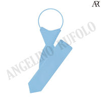 ANGELINO RUFOLO Zipper Tie 5CM.(NZSL-พื้นทอ) เนคไทสำเร็จรูป ผ้าไหมทออิตาลี่คุณภาพเยี่ยม ดีไซน์ Woven Square  สีฟ้า