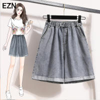 EZN 2021 Loose Curvy Denim Shorts for Women Plus Size High Elastic Waist Wash Color Short Pants Women Jeans 9215