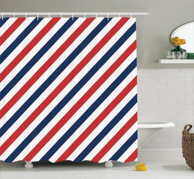 【CW】▧  Harbour Shower Curtain Barber Pole Helix of Colored Stripes Medieval Contrast Curtains Bathtub