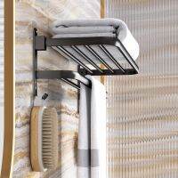 Black Space Grade Aluminum Adhesive Tape Included 90 Degree Rotation Bathroom Towel Racks Shower Holder with 2 Hangers