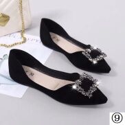Giày Búp Bê Da Lộn Mũi Nhọn Đế Mềm Đính Đá Trang Trí Sang Trọng Thời Trang