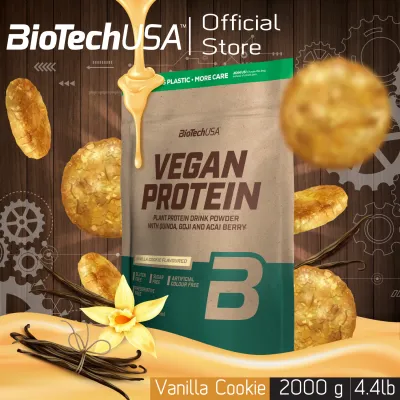 BioTechUSA Vegan Protein วีแกนโปรตีน 2000g-รสวานิลลา คุกกี้ (โปรตีนถั่ว,โปรตีนข้าว, โปรตีนพืช โปรตีนสำหรับมังสวิรัติ) มีแอลกลูตามีน, แอลอาร์จีนีน ชนิ