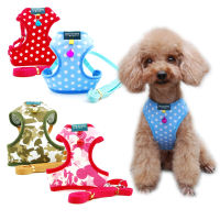 Dog Cat Polka Dot Print Cotton Harness Vest Pet Adjustable with Bell Walking Leash for Puppy Mesh Harness for Small Medium Dog Collars