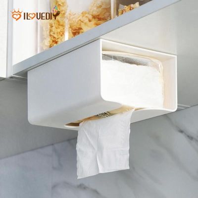 Home Creative Wall Mounted Tissue Case / Home Office Table Space Saving Self Adhesive Tissue Storage Box / Baby Wipes Paper Hanging Organizer / Bathroom Toilet Napkin Paper Holder